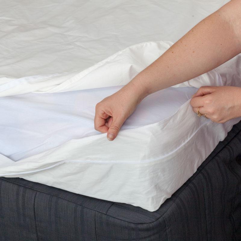 Placing the MiteGuard mattress cover on the mattress