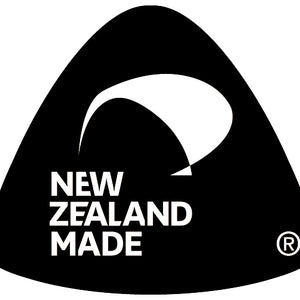 Made in New Zealand black triangle logo with white kiwi